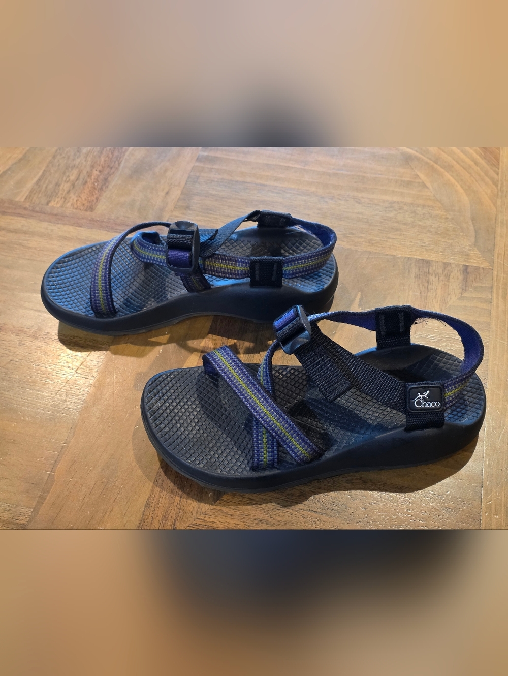 Chaco Classic Sport Hiking Sandals US Sz 7 Purple / Green Stripe Vintage Womens